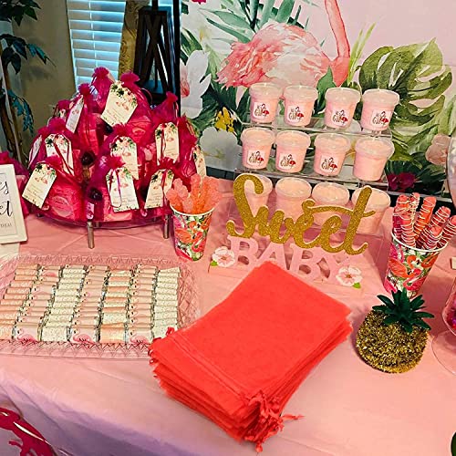 Image of ANZNKU 100PCS Premium Red Organza Bags 5x7 inches Mesh Bags Drawstring, Small Gift Bag for Christmas Easter Wedding Candy Party Favor, Cute Jewelry Pouches
