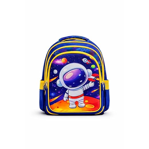 Mochila Escolar Infantil Menino Astronauta Espaço Azul 41cm Alças Acolchoadas Zíper Reforçado Grande Resistente Confortável Ideal para Escola Livros Cadernos Crianças