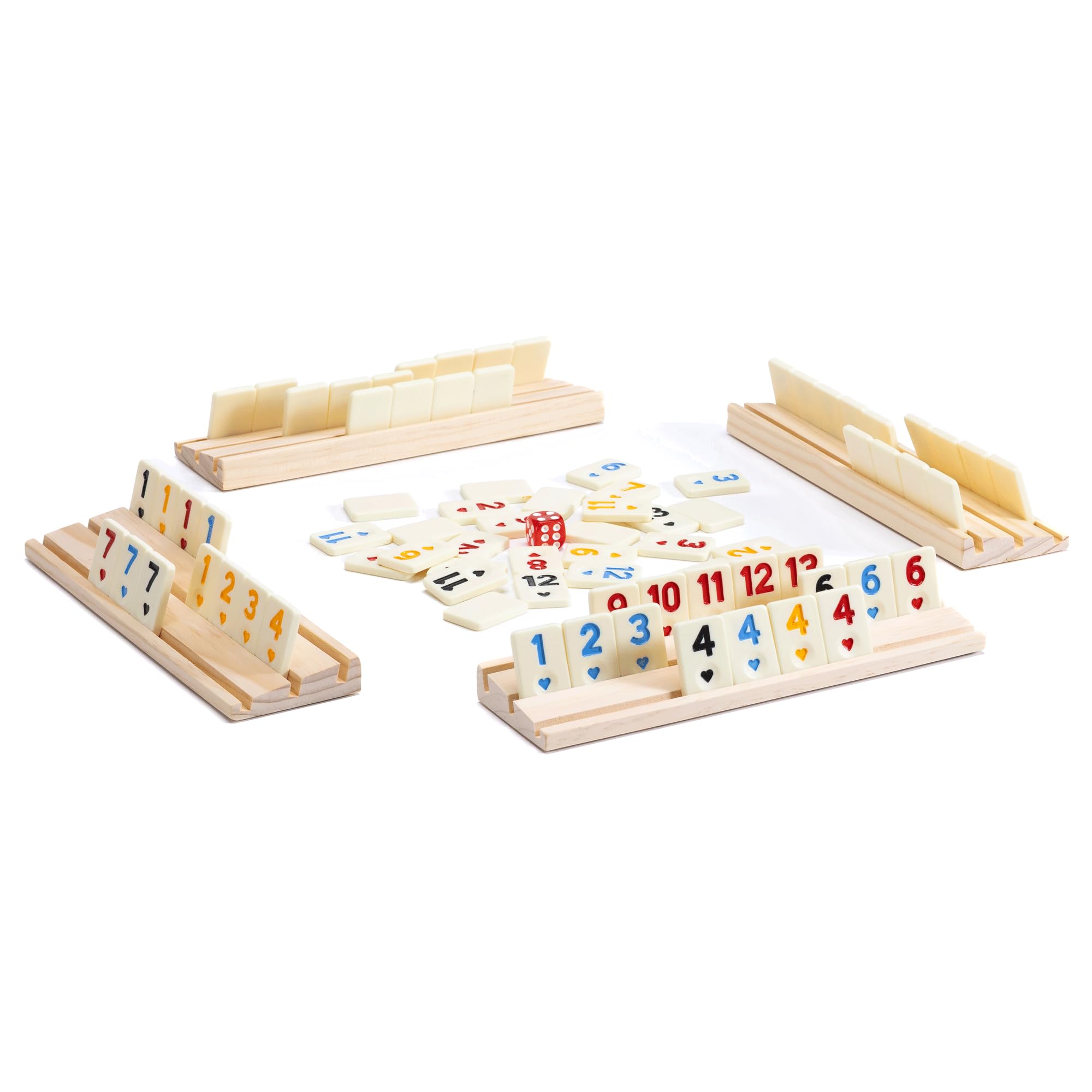 DABOVIN Upgraded Digital Rummy Card Games, 4 Player Travel Version with 4 Wooden Racks & 106 Melamine Tiles, for Men and Women โ image 1
