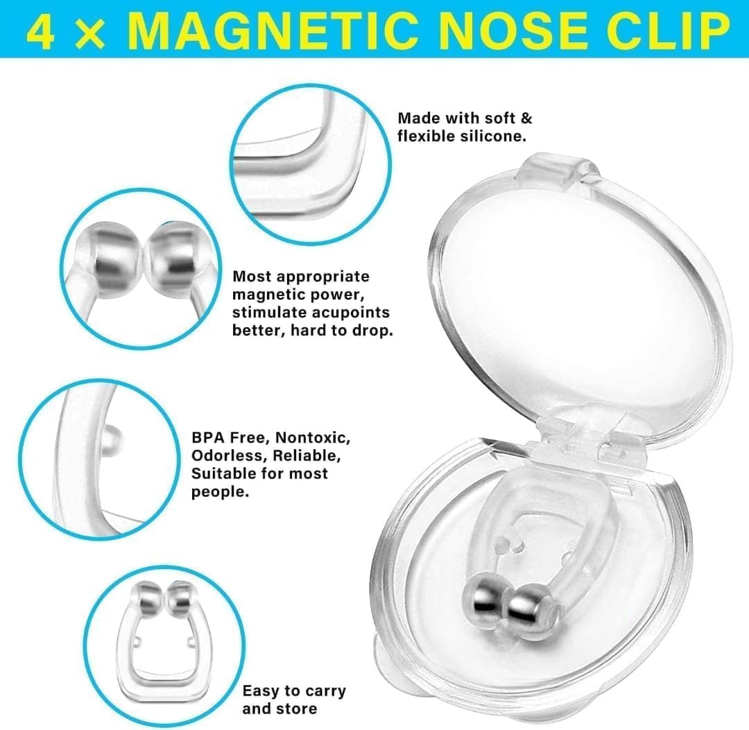 Swarahandier 2 pcs Anti Snoring Silicone Nose Clip for Men & Women | Magnetic Unisex Snore Stopper | Comfortable Sleep Aid Nose Clip (transparent) 2