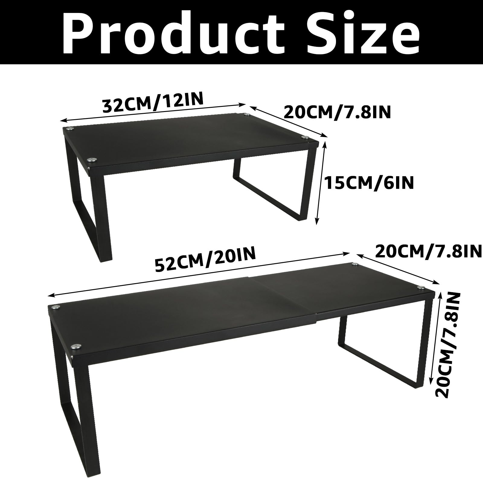 ZOFUN 2 Pcs Cupboard Shelves, 32 x 20 x 15/20 cm Kitchen Counter Shelf, Kitchen Cupboard Shelves with 20 cm Expandable Range - Image 2