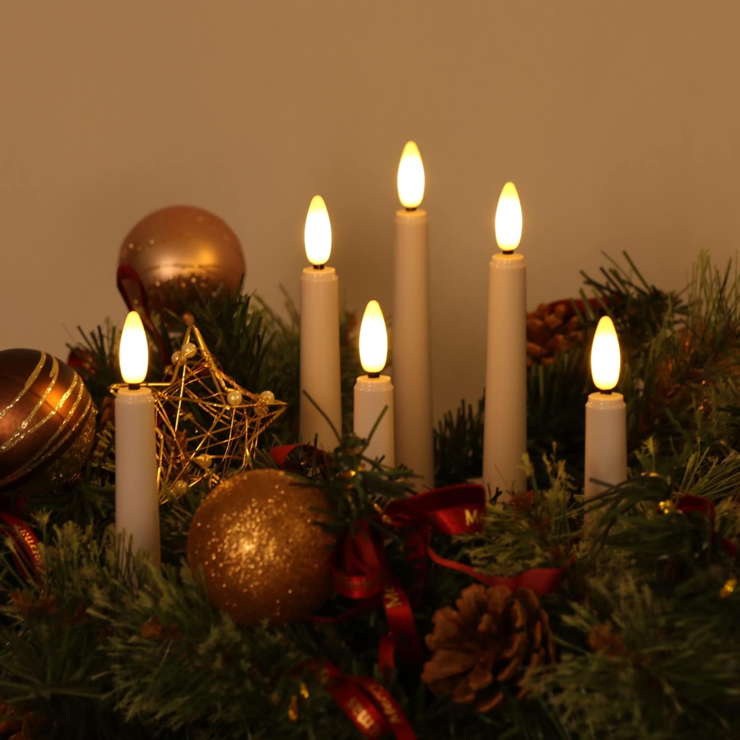 9 Pack 3D Wick Flameless Window Candles with Remote & Timer, 8”H Battery Operated LED Taper Candles, Warm White Flame Flickering Light, Ideal for Tabletop/Christmas/Wedding/Party Decor