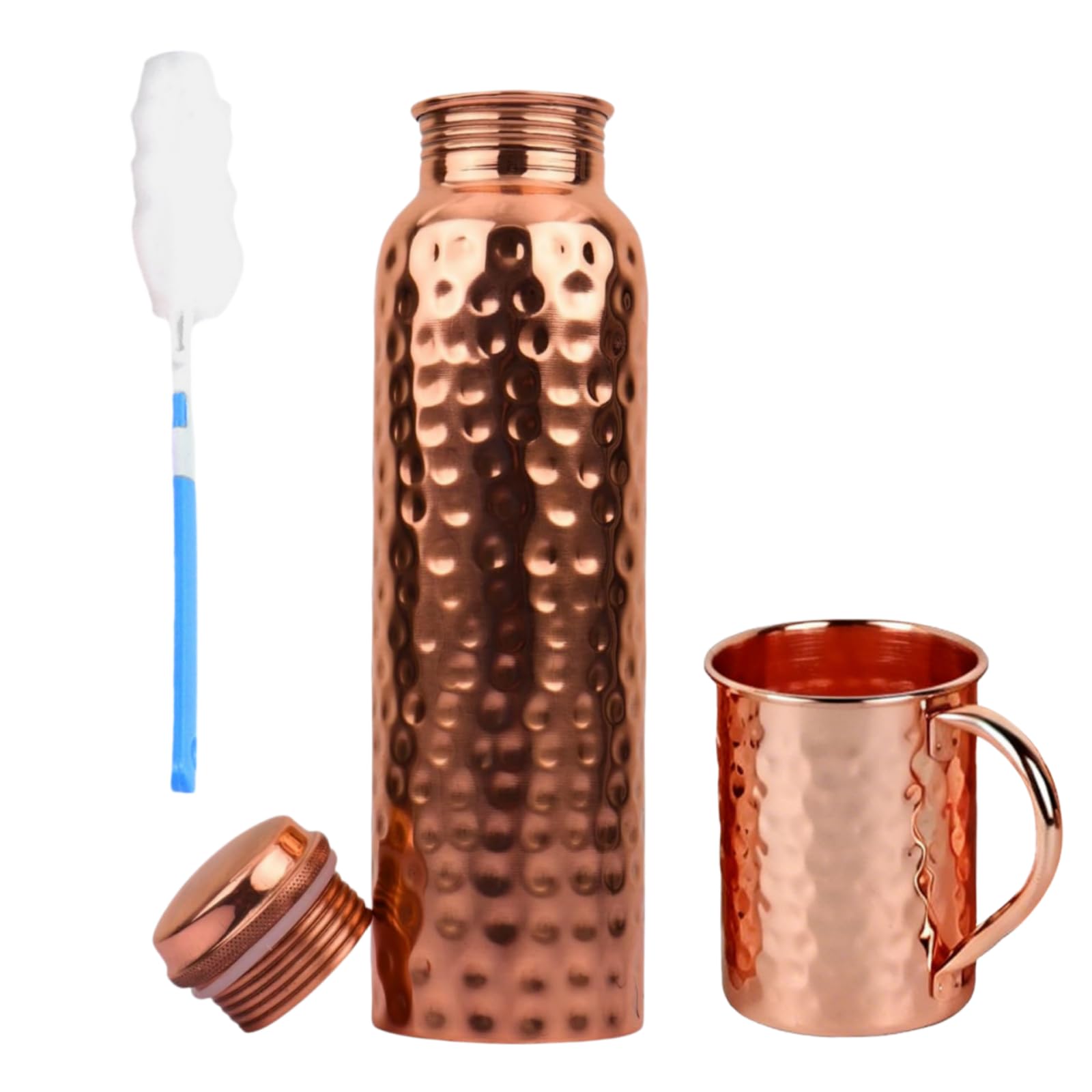 MEIION Alma Pure Kupferflasche,Handgefertigt,Antimikrobiell | 99,99% Reine Gehammerte Kupfer Wasserflasche 800 ml,Auslaufsicheres Nahtloses Design,Keine Innenbeschichtung