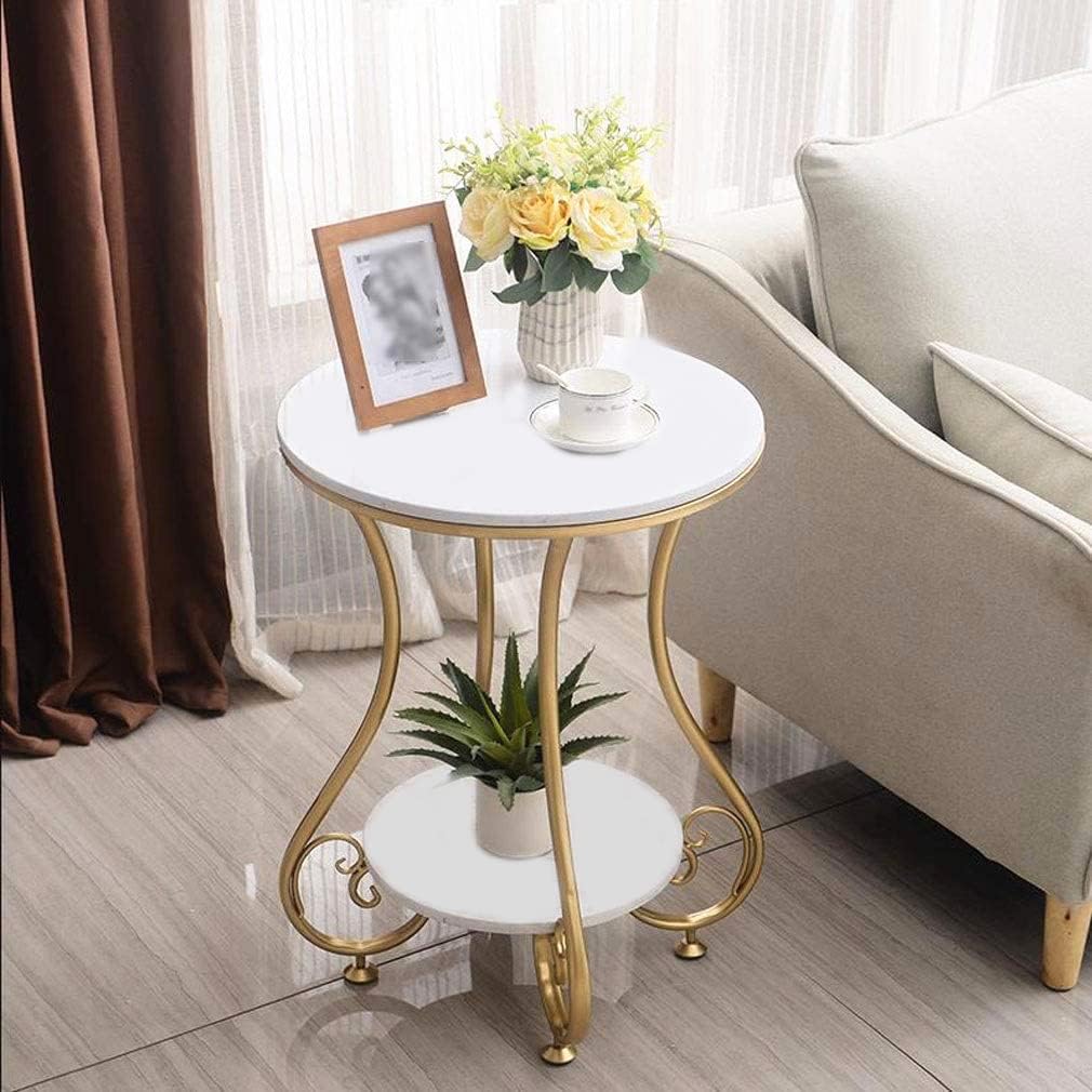 ETIQUETTE ART Farmhouse Accent Coffee Table Simple Modern Bedside Side Table Small Round Table Engineer Top Metal Table Living Room Sofa (Gold & White)