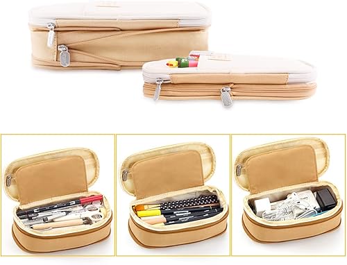 Miniatura 6 de Oyachic Estuche para lápices de gran capacidad, bolsa telescópica para lápices, con cremallera, rotuladores de lona, organización, bolsa de