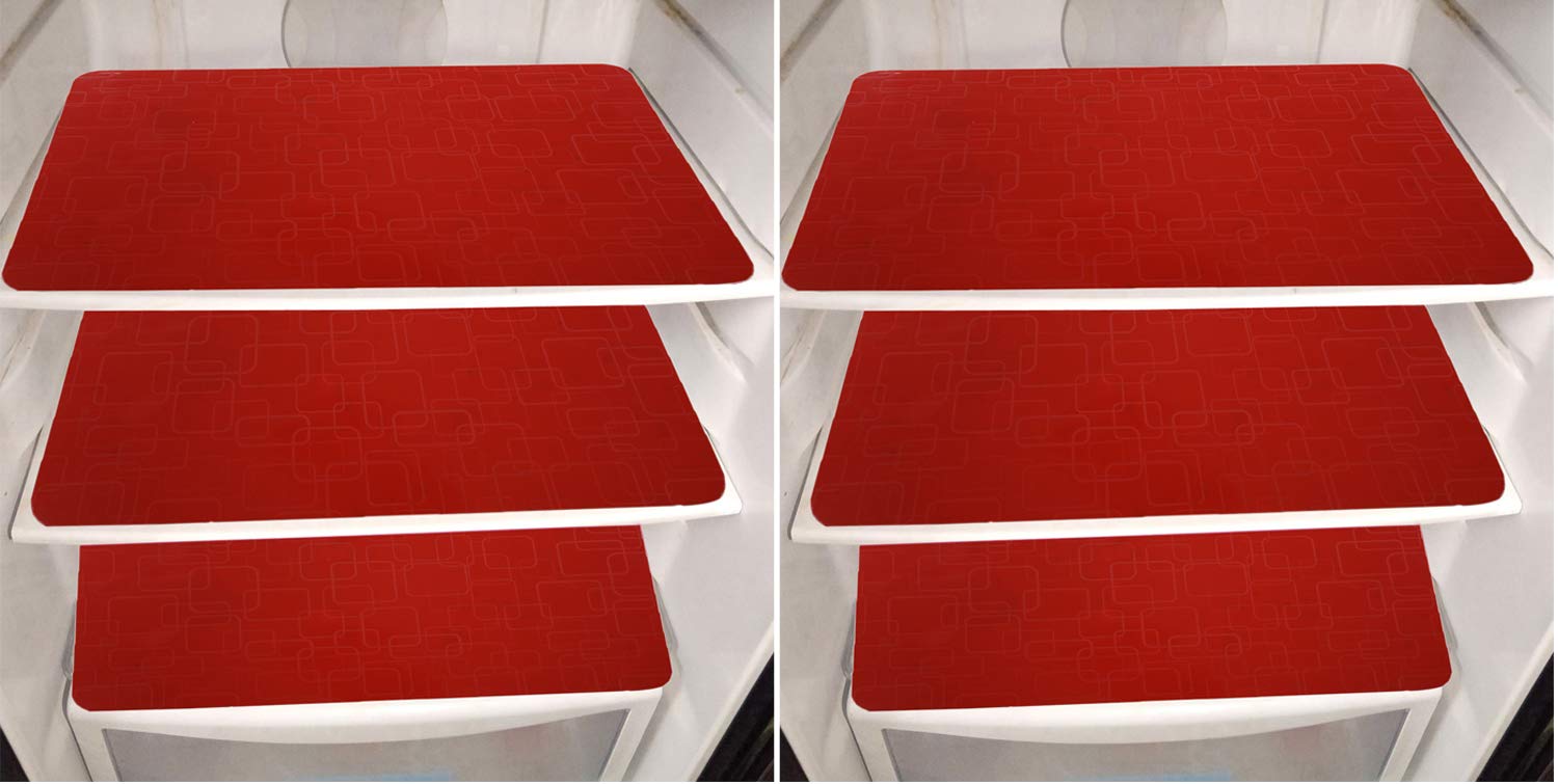 Kuber Industries Checkered Design PVC 6 Pieces Refrigerator Drawer Mats (Red)-CTKTC29796