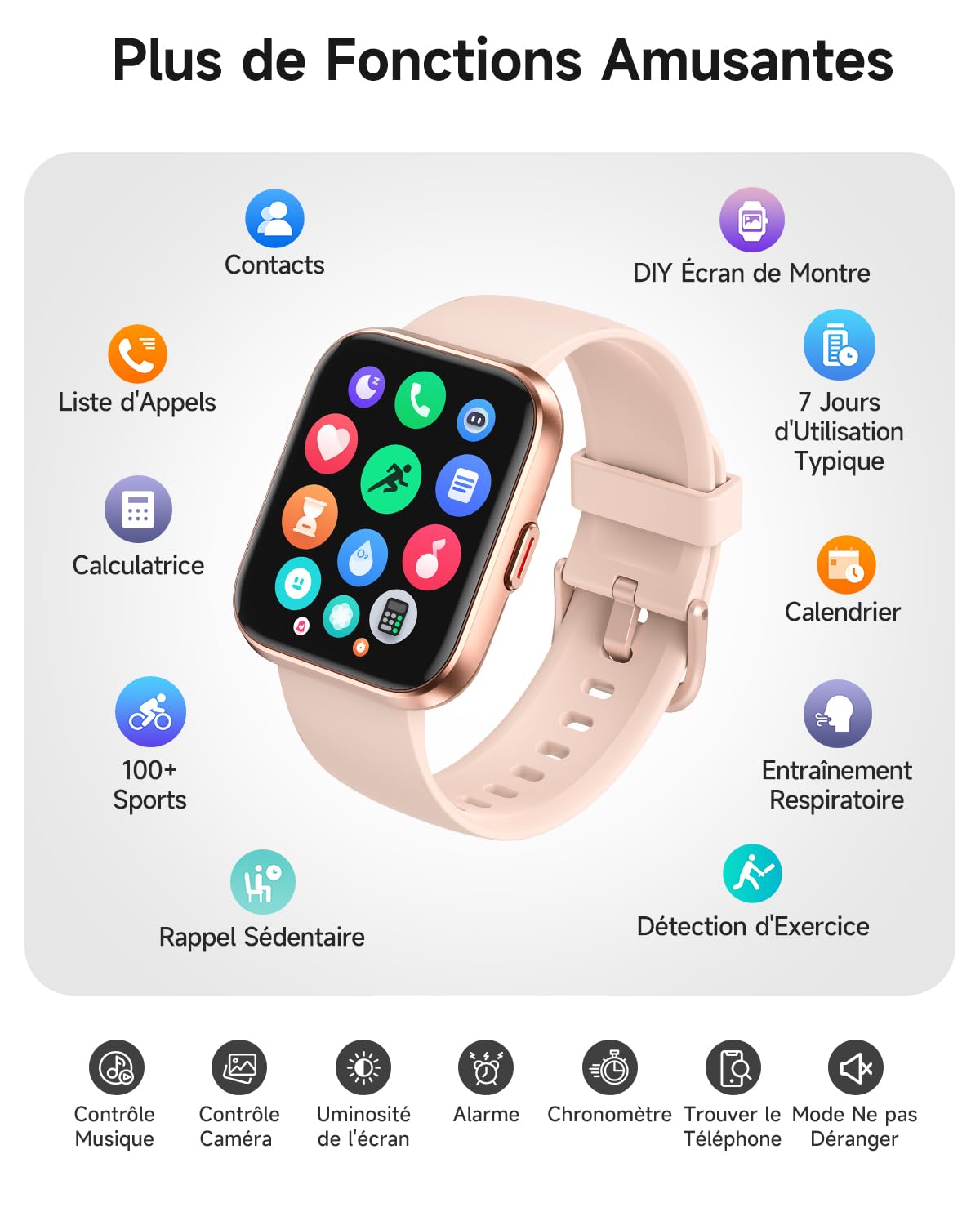 Montre Connectée Femme, 1.85" AMOLED Smartwatch avec Appel, Étanche 3 ATM (Natation), AI Intégrée, Montre Connectée pour 100+ Sport, Cardiofréquencemètre, Sommeil & Calories, SpO2, Samsung/iOS/Android