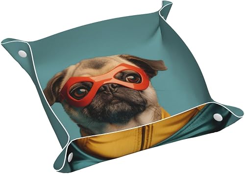 MELEYELIN Valet Tray Catchall Trays Funny Pug Key Organizer Leather Tray Night S