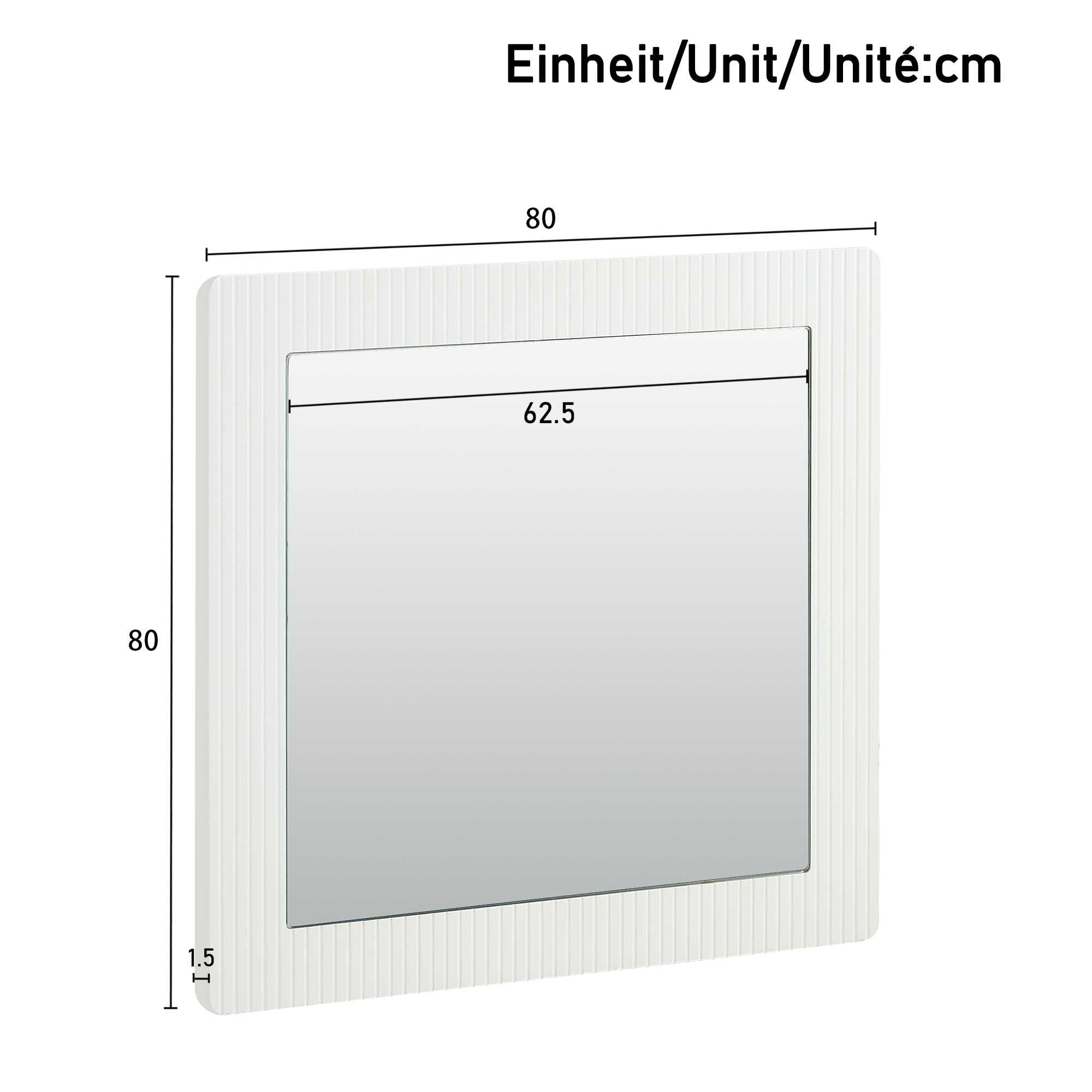 Espejo de pared cuadrado de 80 x 80 cm, color blanco, moderno con marco de aspecto de madera, espejo grande de pasillo, espejo de dormitorio y salón, diseño atemporal