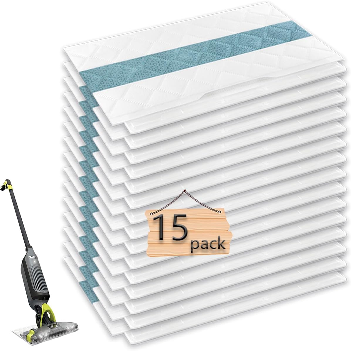 Disposable Hard Floor Mop Replacement Pads Compatible with Shark VACMOP VM200, VM251, VM252, VM250, VM190, VC205, QM250, Pack of 15