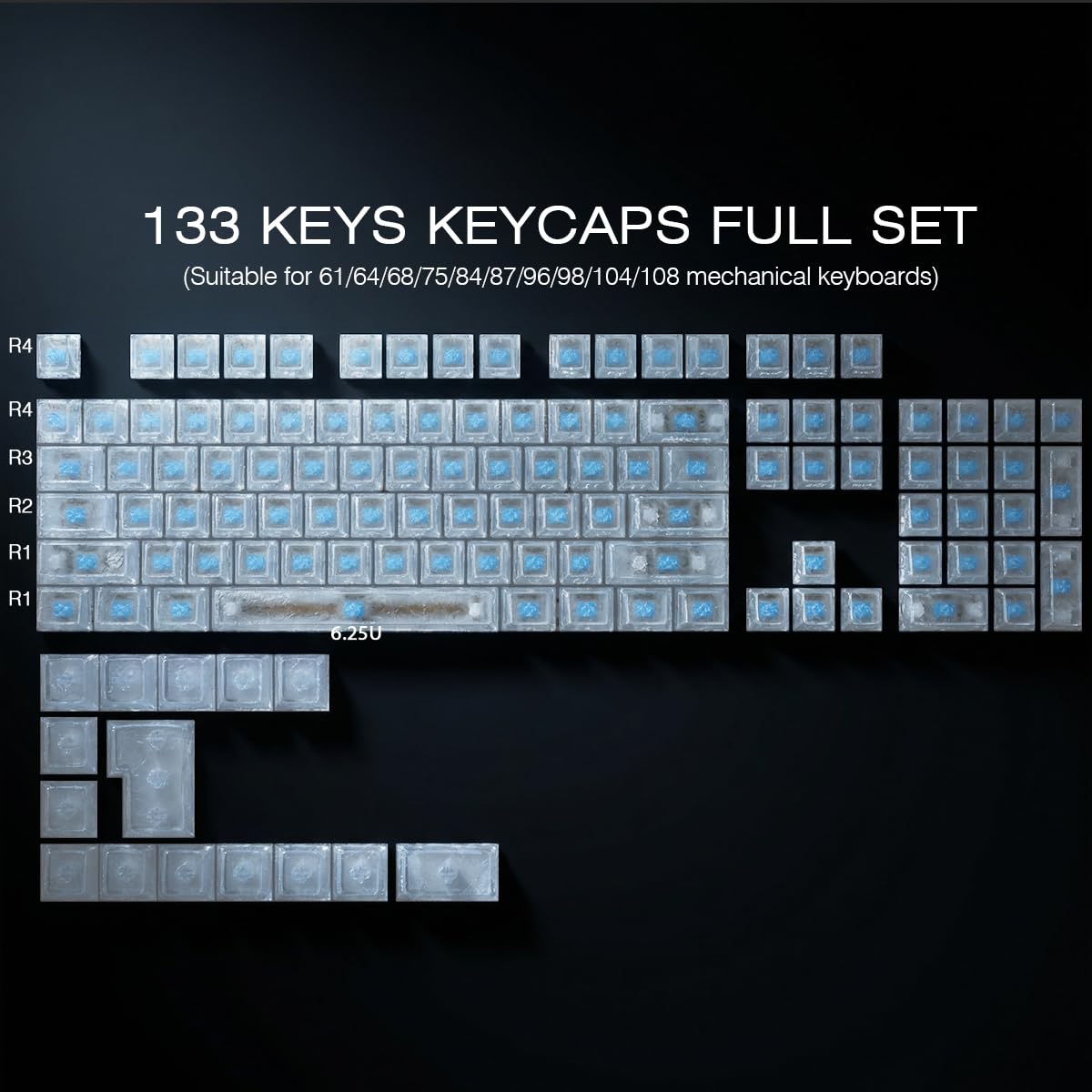 Sunzit PBT Keycaps, 119 Tasten, individuelles Set mit Weiß Tastenkappen in Carbonfaser Optik, Cherry-Profil, seitlicher Sublimationsdruck für MX-Schalter, mechanische Gaming-Tastatur