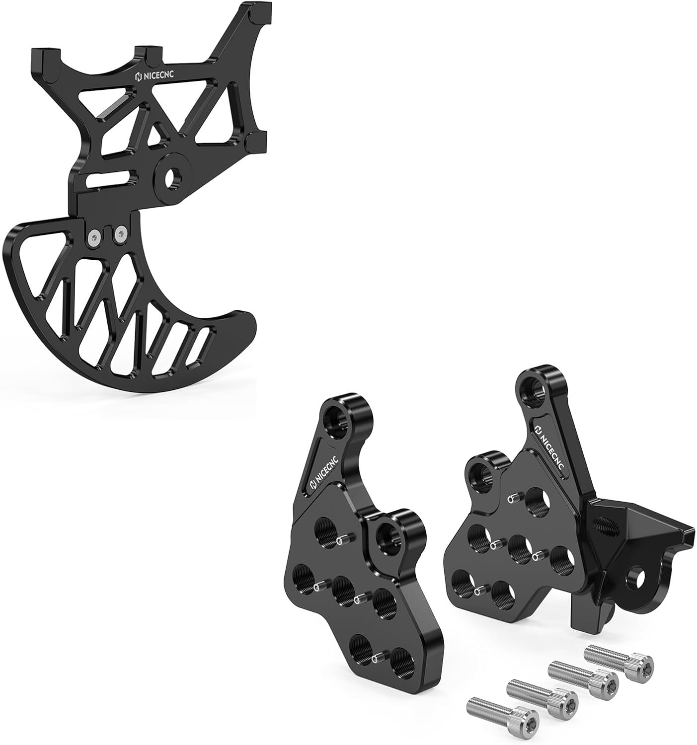 NICECNC Black Rear Brake Disc Guard Protector + Footrest Foot Pegs Bracket Package See Fitmnet