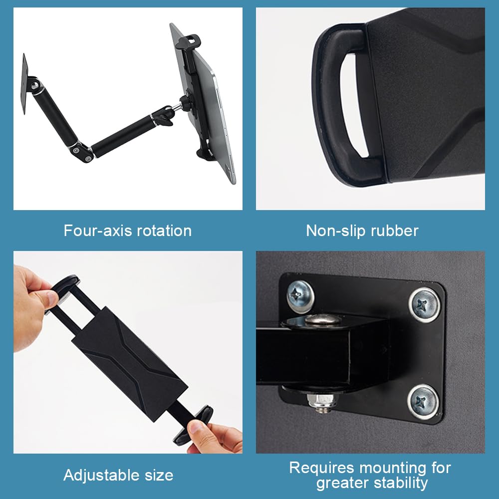 Soporte de Pared para Tablet, Soporte para Teléfono Móvil Tablet iPad de 4 a 13 Pulgadas Soporte de Pared para iPad Giratorio 360º con Largo Brazo Extensible de Aleación de Aluminio