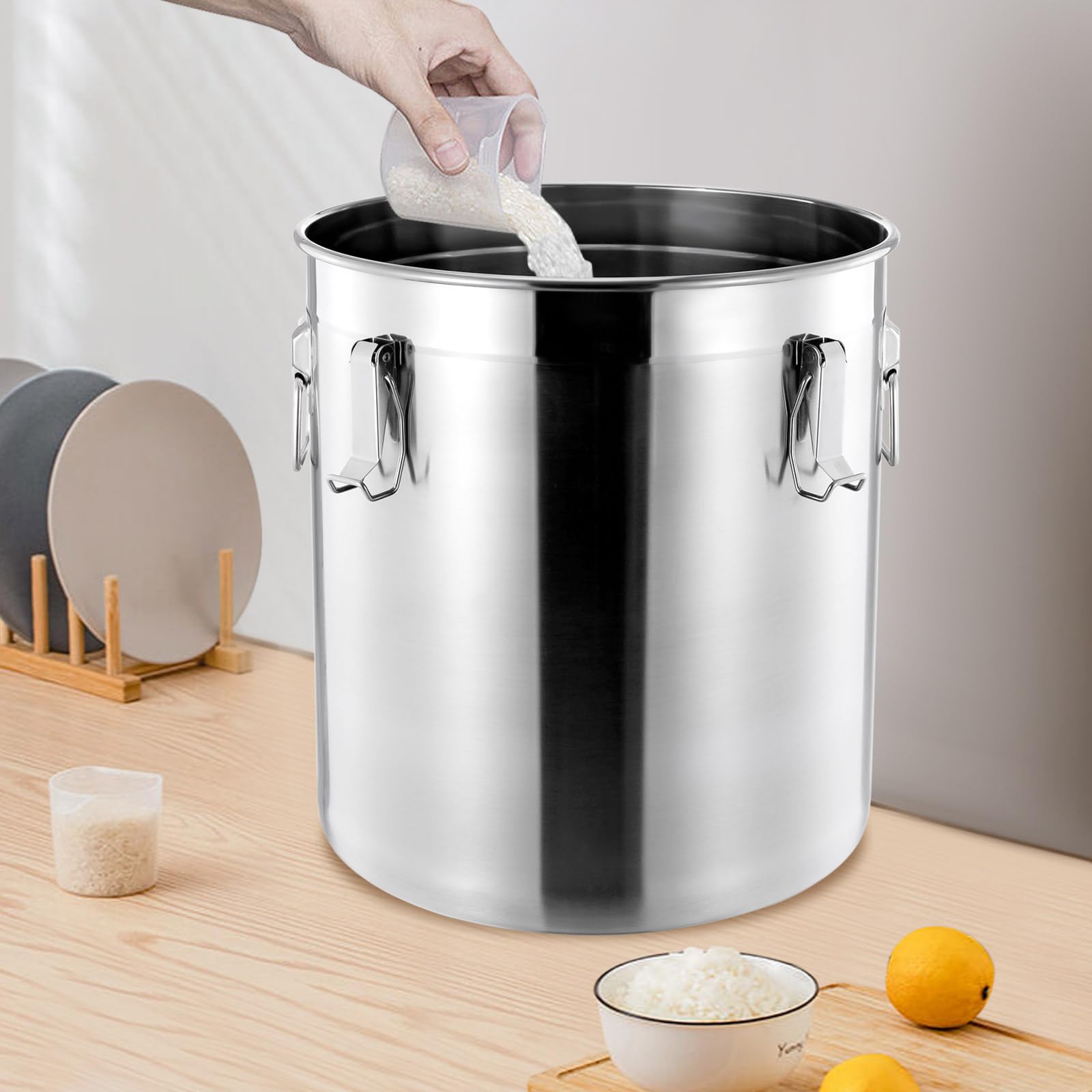Contenitore per cereali in acciaio inox 6L secchio da cucina con coperchio ermetico per alimenti secchiello di stoccaggio,per conservare riso, farina, cereali, tè, spezie (48L)