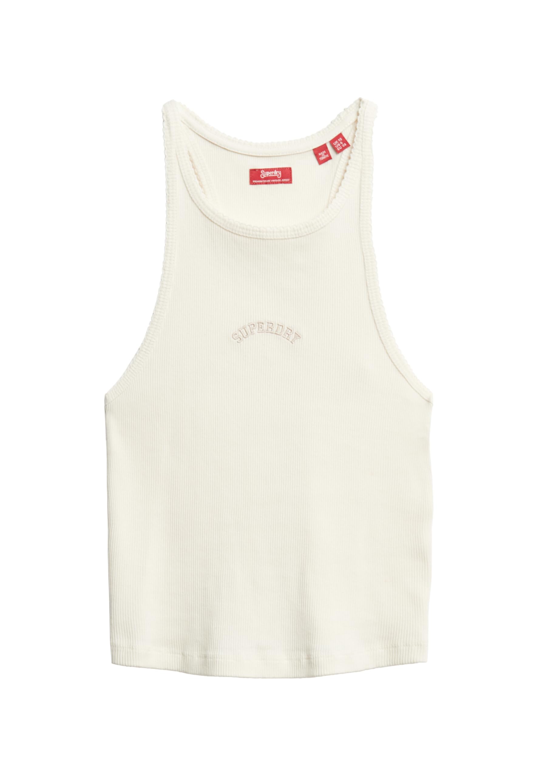 Superdry Women's Beige Essential Logo Racer Sleeveless T-Shirt M