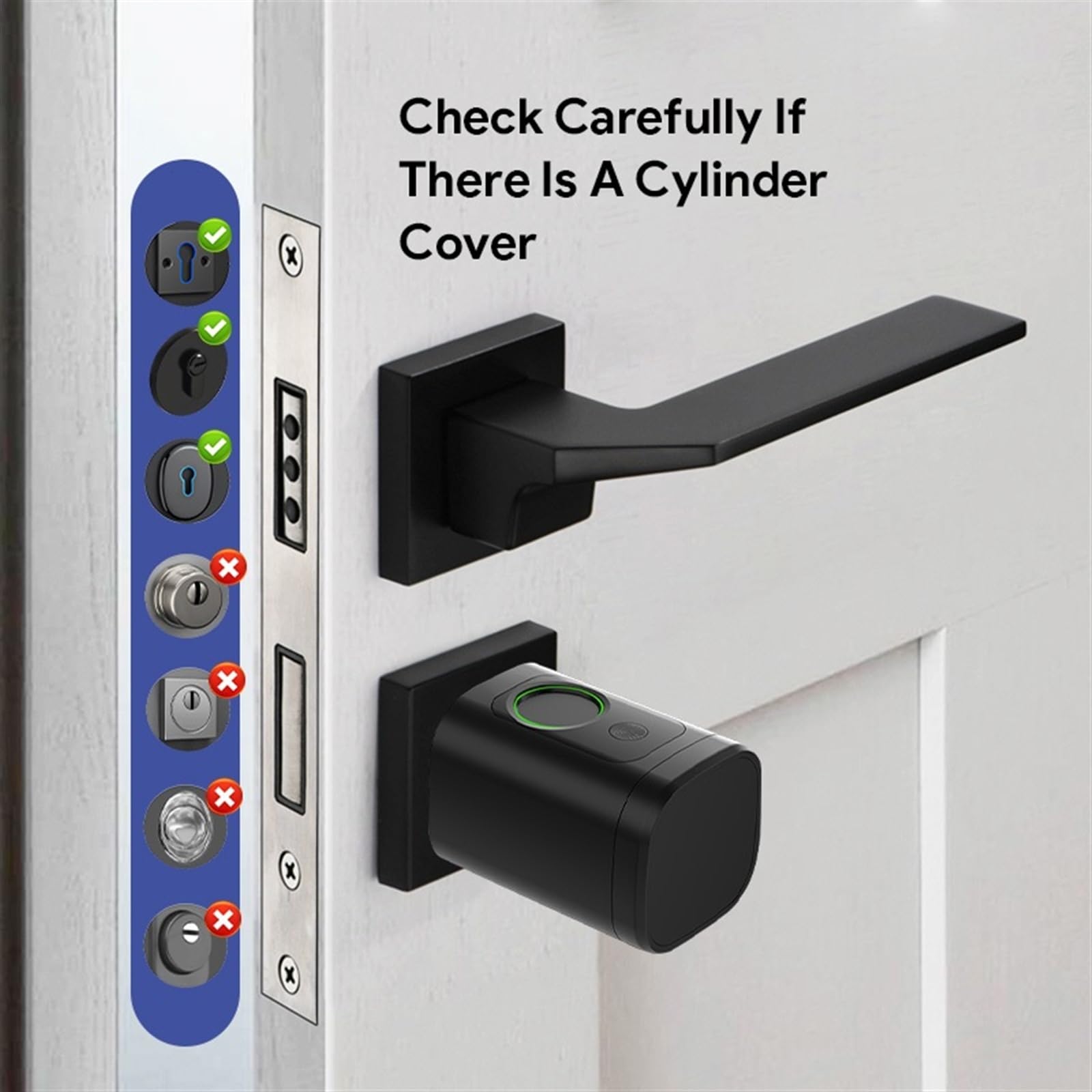 Smart Lock, Regulowane hasło odcisków palców Cyfrowa karta RFID Cylinder Inteligentny zamek do drzwi do hotelu domowego(Nero)