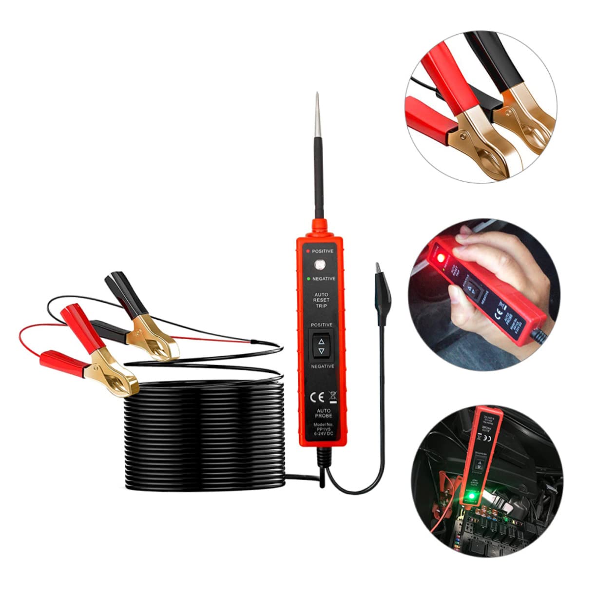 Automotive Circuit Tester with Cable Electrical System Diagnostic Tool with Positive Negative Clips Relay and Diode Testing for Car Wiring Troubleshooting and Polarity