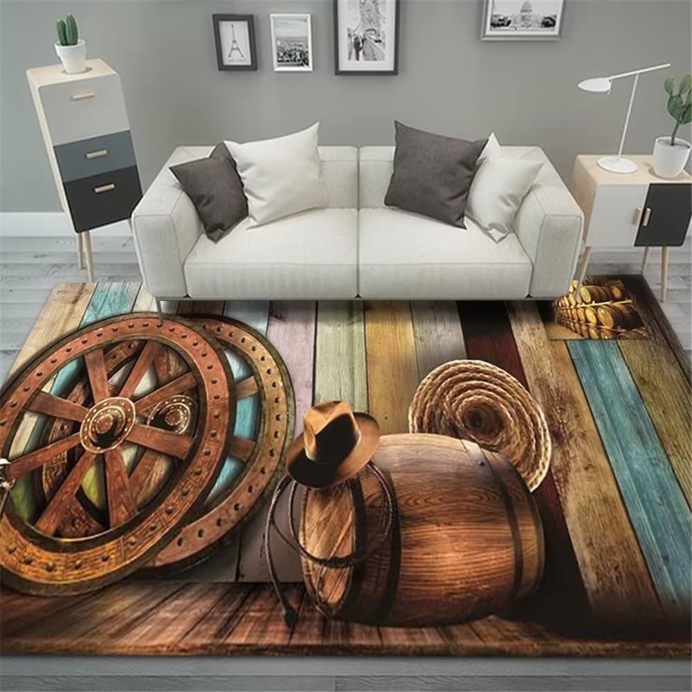 Tapis de salon brun aux motifs bois meubles en textile doux et durable pour votre intérieur