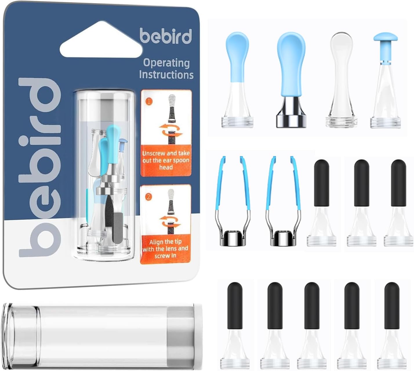 Bebird Replacement Tips Ear 14 Pieces Waterproof Silicone Ear Spoon for Ear Wax Removal Endoscope BEBIRD Original Ear Cleaner Tips Set for Bebird Earsight Plus R37R/ B31R/ D39R & R1 Ultra