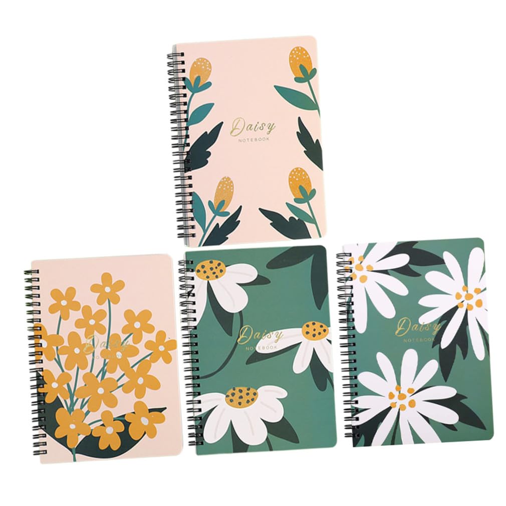 Housoutil 4 Pièces Cahier Spirale Floral Lot de Notebooks pour Prise de Notes pour Étudiants et Pages Lignées et Pratiques