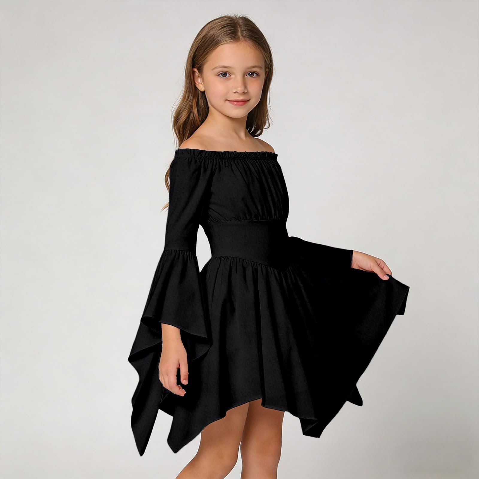 Générique Girls Gothic Pirate Dress Flare Sleeve Ruffle Off Shoulder Medieval Victorian Corset Top Cosplay - 3