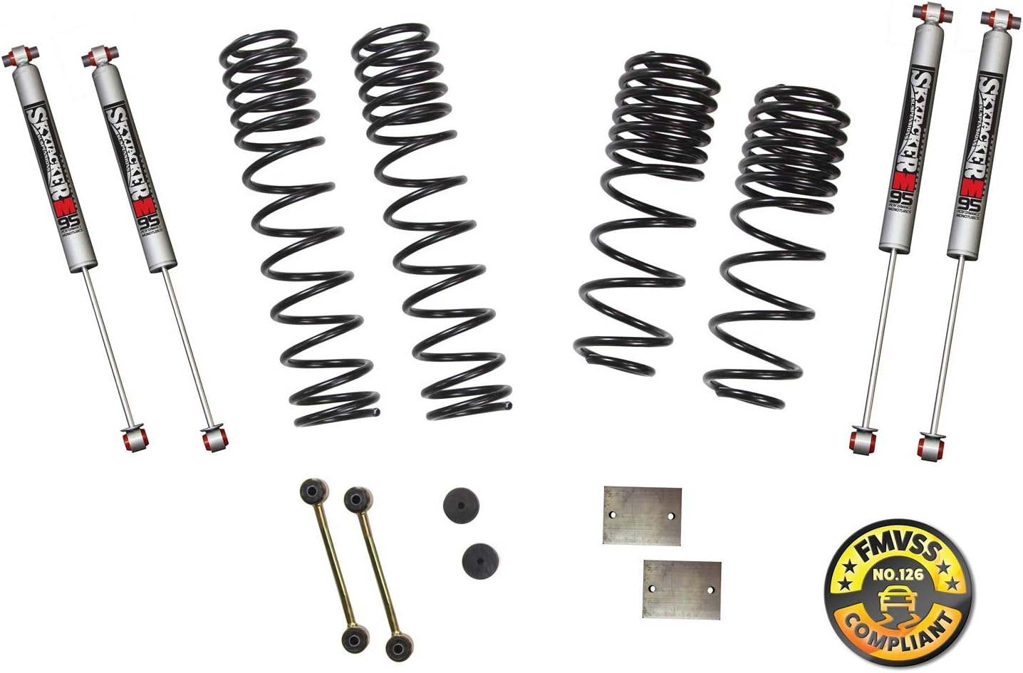 Skyjacker JL15BPMLT Suspension Lift Kit w/Shock 1-1.5 in. Lift Incl. Frt. and Rear Dual Rate/Long Travel Series Coil Springs Extended Sway Bar End Links Grade 8 Mounting Hdwr M95 Monotube Shocks