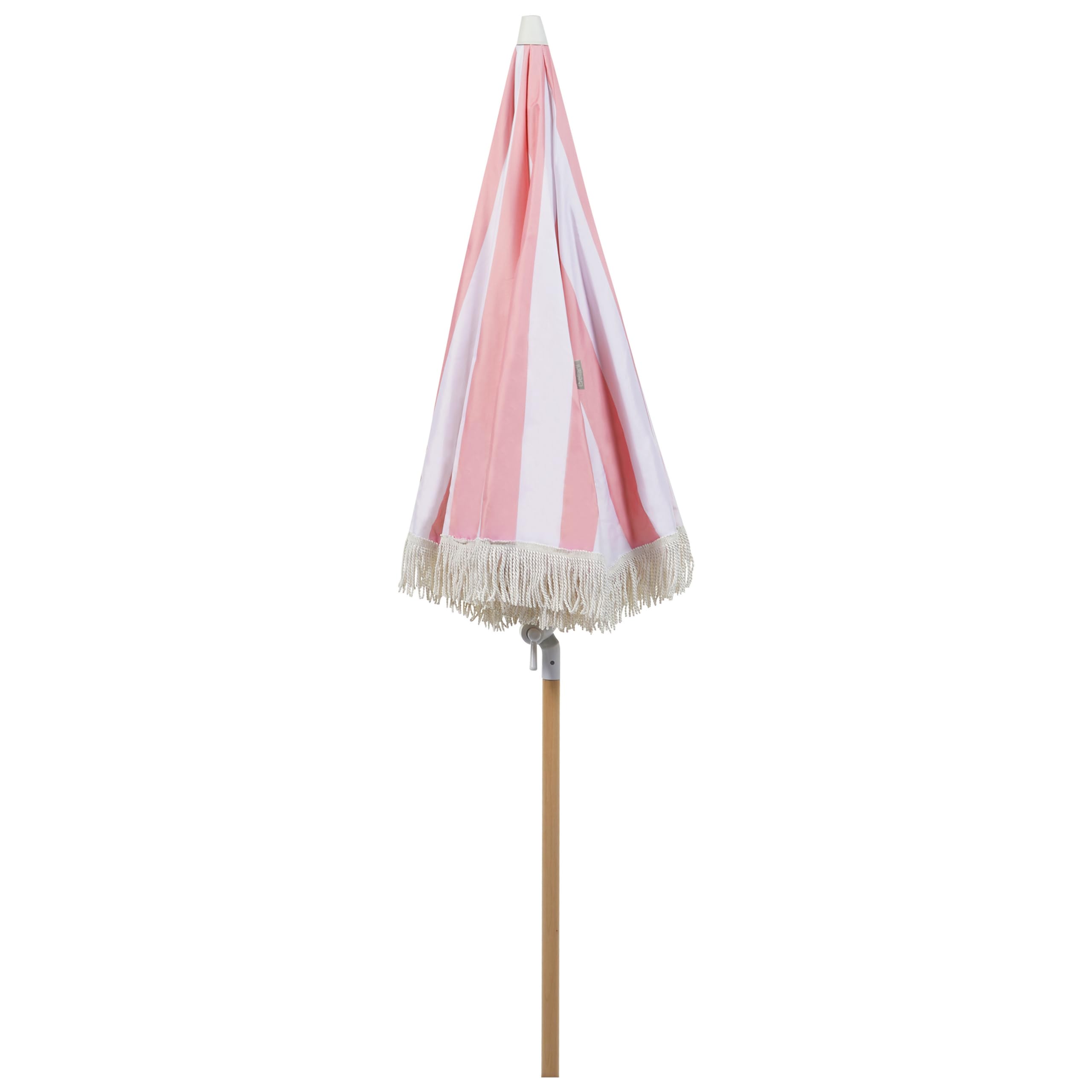 Beliani Parasol de Jardin Rétro ⌀ 150 cm Mât en Bois et Tissu Rose et Blanc Mondello