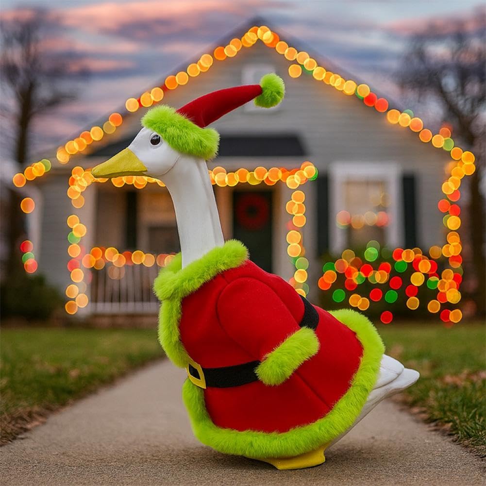 Weihnachts-Gans-Outfit, Weihnachtsmann-Veranda-Gans-Outfits, Weihnachts-Gans-Kleidung, albernes Rasengans-Kostüm für 58,4 cm Veranda, Gänseente, Dekoration, für Veranda, Garten, Innendekoration (Grün
