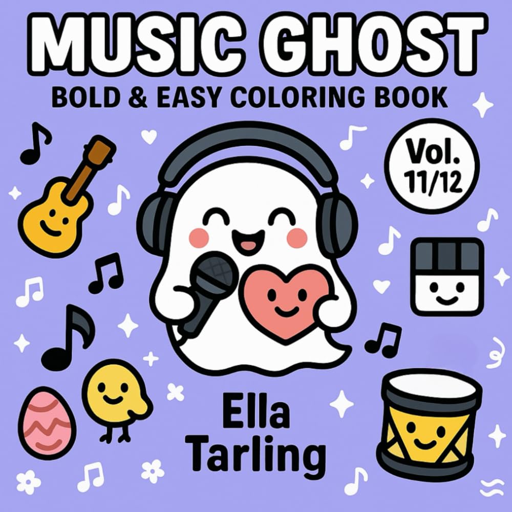 Music Ghost – Bold & Easy Coloring Book: 40 Cute & Simple Designs for Kids & Adults | Musical Fun with a Spooky-Cute Twist