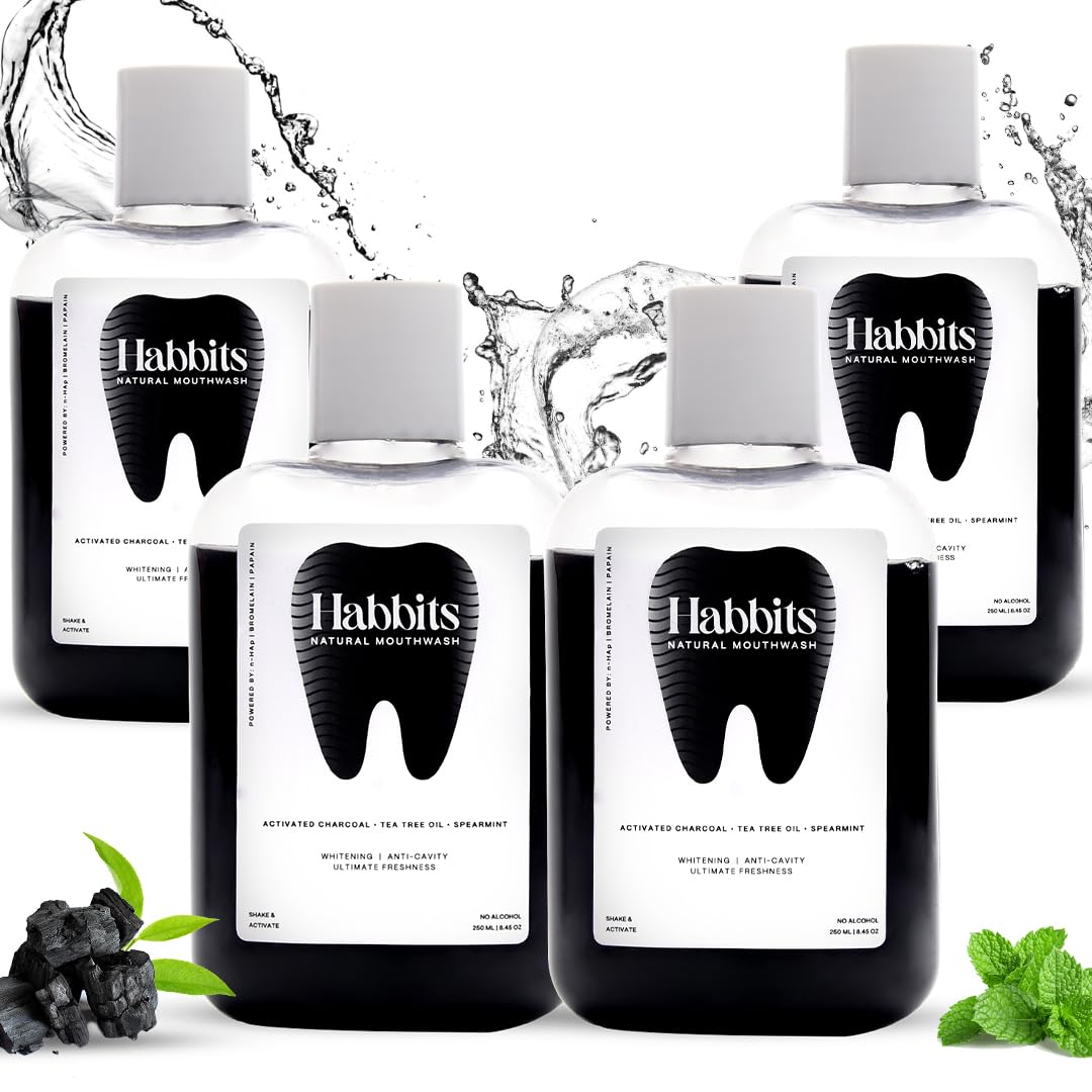 Habbits Teeth-Whitening Charcoal & Spearmint Natural Mouthwash | Vitamin C & E Mouth Freshener For Dental Hygiene & Fresh Breath | No Artificial Flavor | Alcohol Free Mouth Wash | Pack of 4-1000ml (B0CBYYS3Q8) Amazon Price History, Amazon Price Tracker