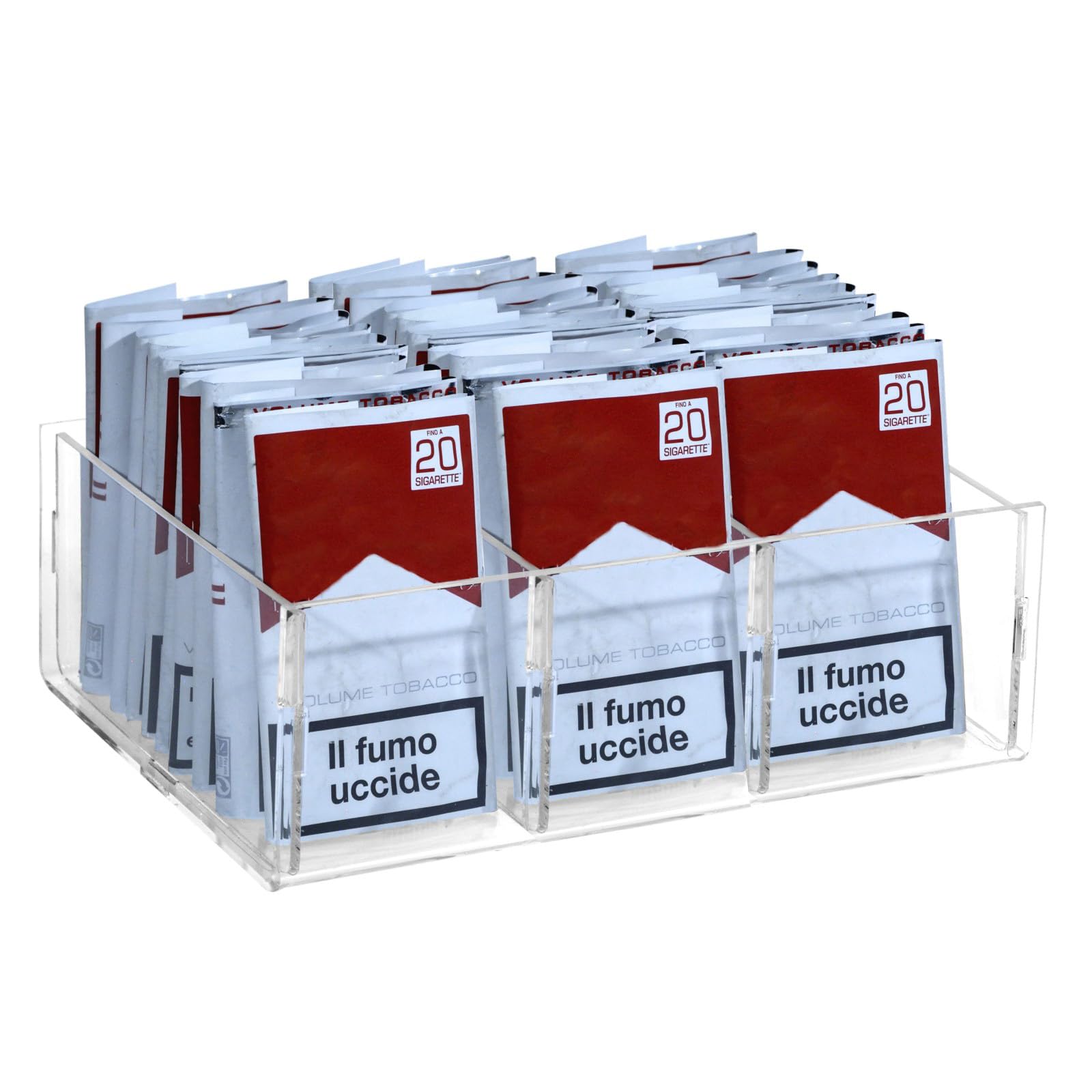 Espositore in plexiglass Trasparente da banco per Buste di trinciato o Caramelle confezionate a 3 vaschette - Misure: 26 x 18 x H8.5 cm