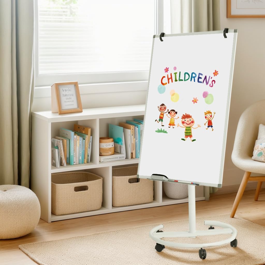 Mobile Dry Erase Board – 36x24 inches Height Adjustable Magnetic Portable Whiteboard Stand Easel White Board Flipchart Easel Board with 25 Sheets Paper Pad (36''x24'' White)
