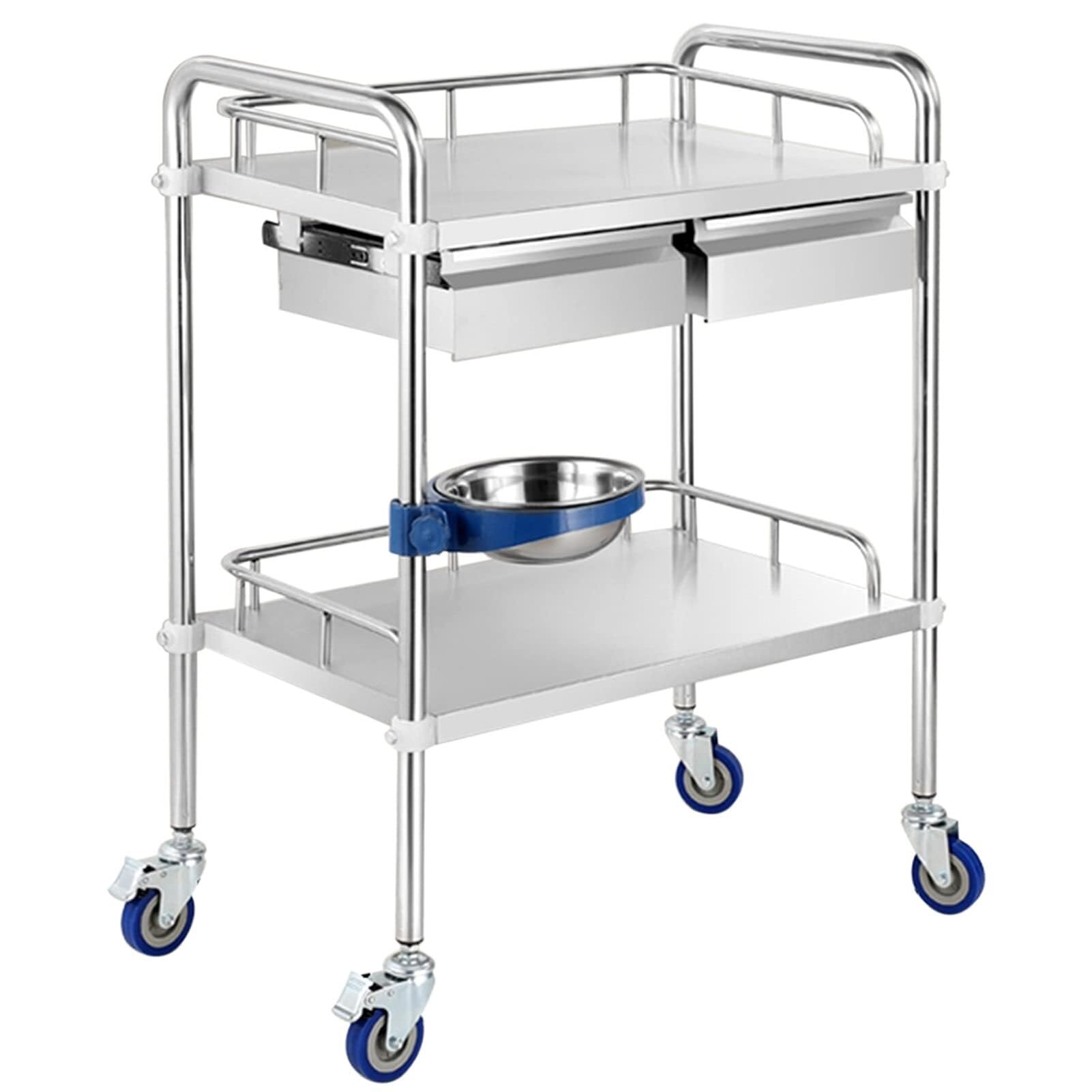 asdchZen Stainless Steel Serving Trolley Utility Rolling Cart, 2-Tier Detachable Storage Cart With Drawer & Locking Wheels, 66X44X86Cm,66 * 44 * 86Cm