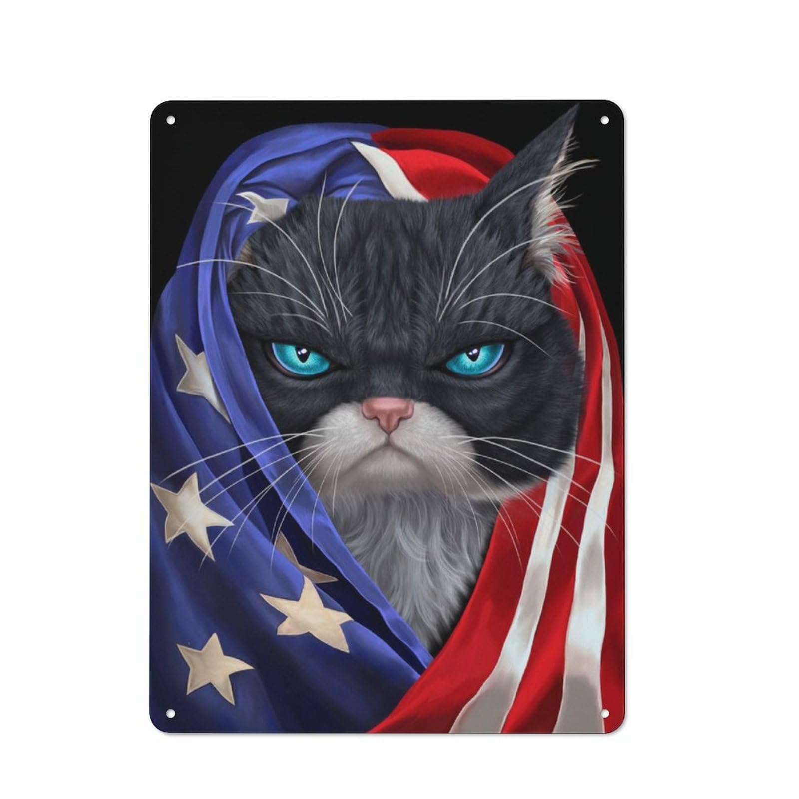 Junmoney Tuxedo Cat Usa Patriot For Garden Room Or Summerhouse, Retro Metal Sign 40X30cm, For Metal Sign Collectors, For Vintage Wall Decor Fans
