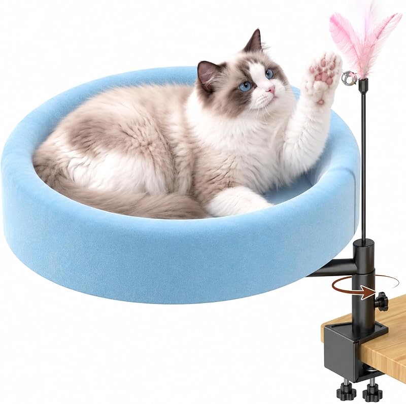 Cama suspensa para gatos com giro de 360°, fixação em mesa e capa lavável CALLRIOTUS
