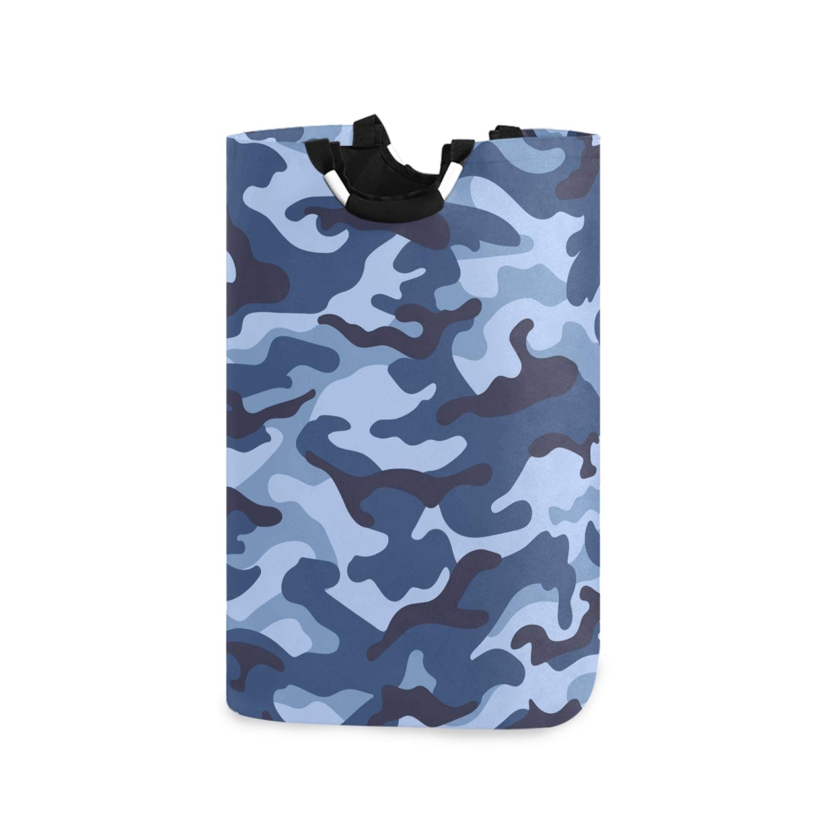 ALAZA Large Laundry Basket Military Camouflage Blue Color Laundry Bag Hamper Collapsible Oxford Cloth Stylish Home Storage Bin with Handles, 22.7 Inch