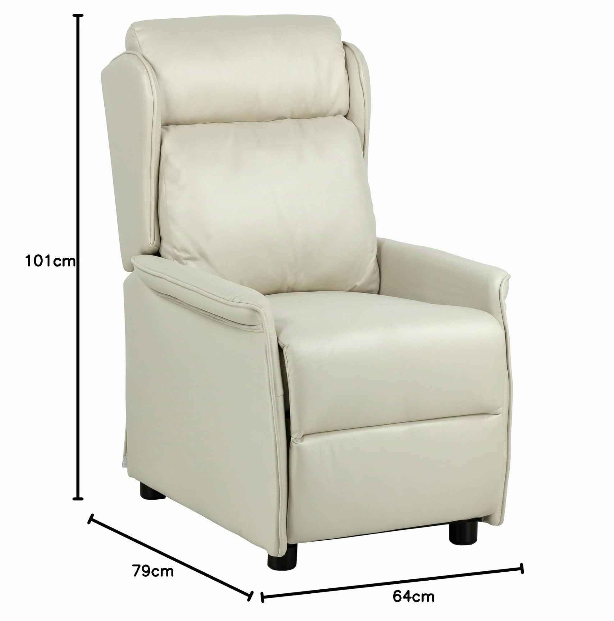 Totò Piccinni Poltrona CADICE Relax Reclinabile Push Back con Poggiapiedi Imbottita Confortevole (Ecopelle Panna)