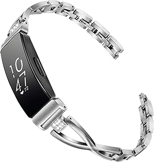 TRUMiRR Compatible Inspire/Inspire HR/Inspire 2 Band Women, Solid Stainless Steel & Rhinestone Diamond Watchband Jewelry Strap Feminine Cuff Bracelet for Fitbit Inspire 2 / Inspire HR Smart Watch