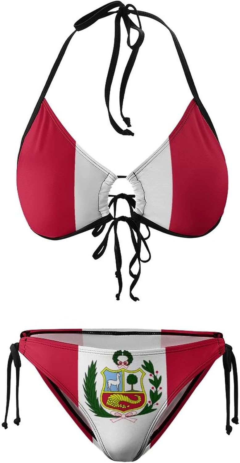 Peru Flag Bikini Sets for Women Sexy Swimwear Halter String Tie Side Triangle BikiniM Two Piece Swimsuit