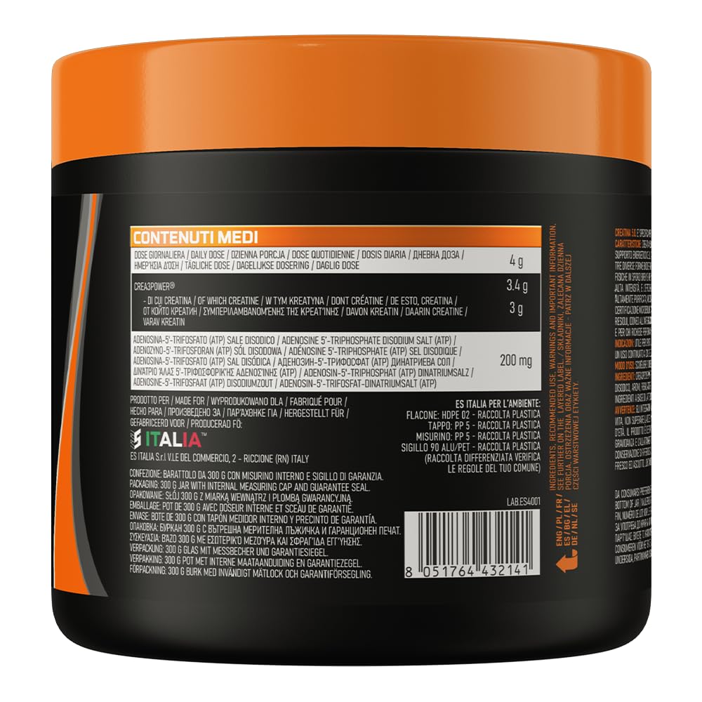 EthicSport CREATINA 5.0 – Creatina evoluta a base di SupraCREA®, con Crea3Power e ATP 200mg – Incrementa le prestazioni fisiche in attività brevi e intense** – doping free tested – 300g
