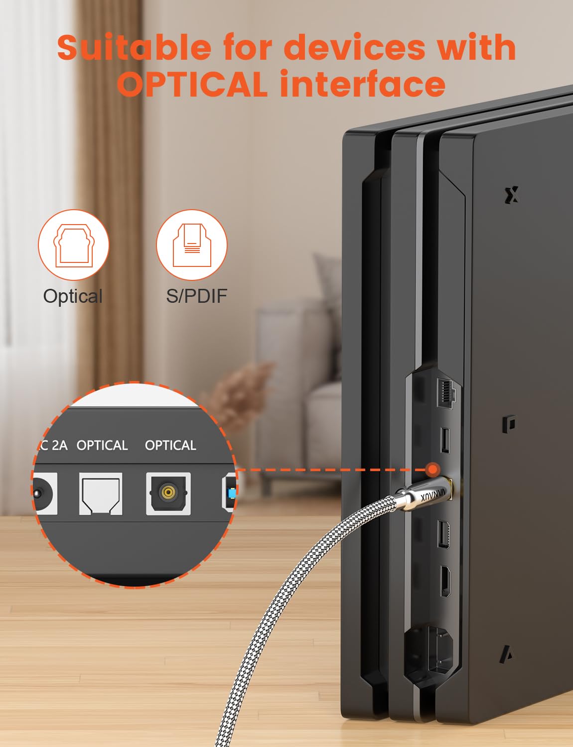 VANAUX Câble audio numérique optique de 7,9 m (connecteurs plaqués or 24 carats, coque en alliage d'aluminium, gaine tressée) Câble S/PDIF Toslink en fibre optique pour home cinéma, barres de son,