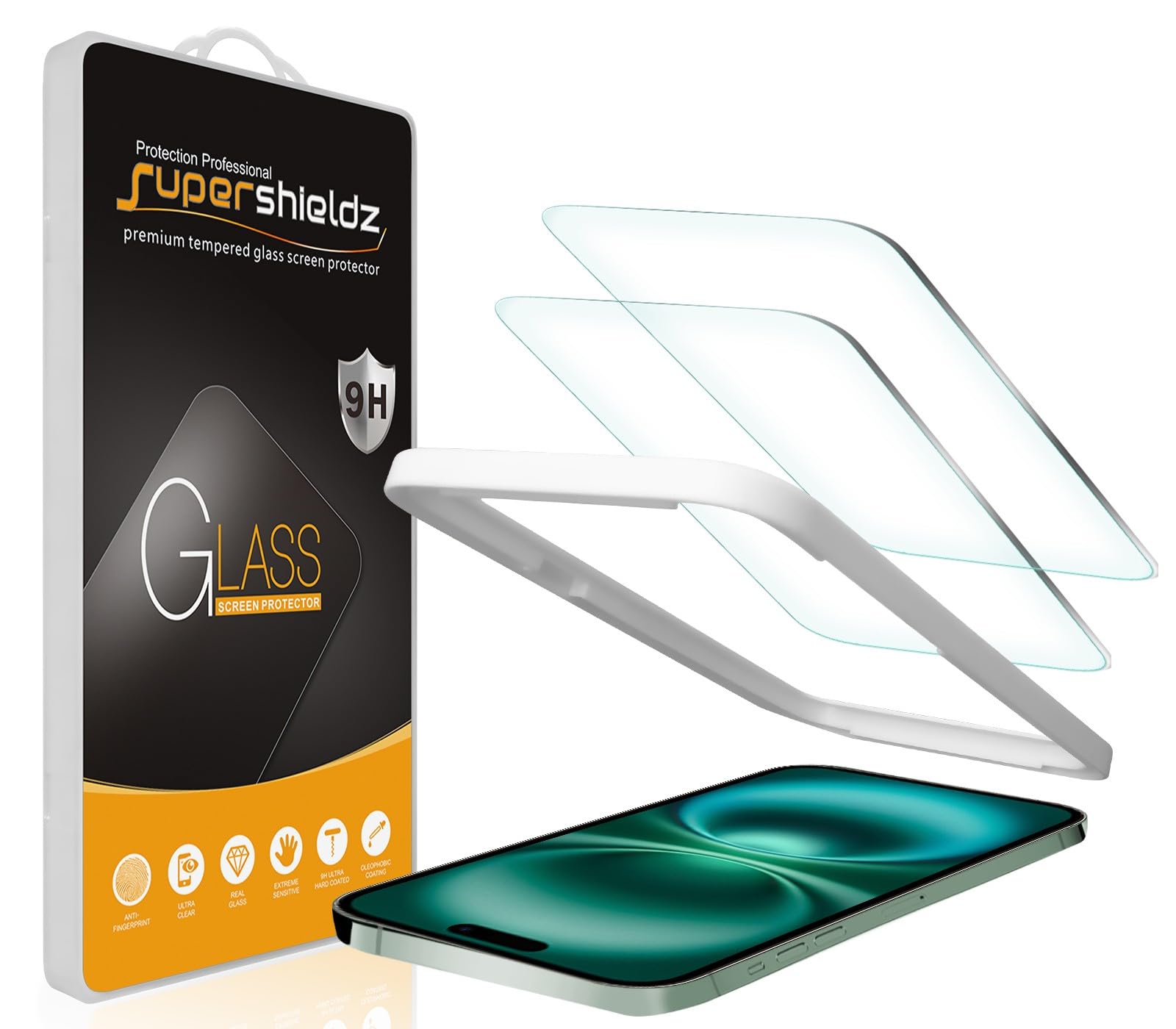 Supershieldz (2 Pack) Designed for iPhone 16 / iPhone 15 (6.1 inch) Tempered Glass Screen Protector with (Easy Installation Tray) Anti Scratch, Bubble Free