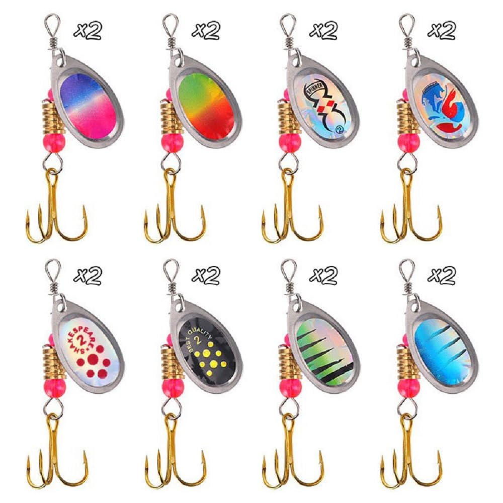 Kit Spinnerbaits Yonphy – 16 Pièces, Cuillères De Pêche – Pour Brochet, Sandre, Perche, Truite – Sac De Transport Inclus