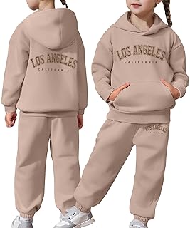 Survêtement Enfant Fille Ensemble de Sport 2 Pièces Sweat à Capuche et Pantalons Jogging Tenues Sweat Suit Casual Lettre Imprimés Tendance Unisex Costume Jogging de Loisirs Ample Automne Hiver