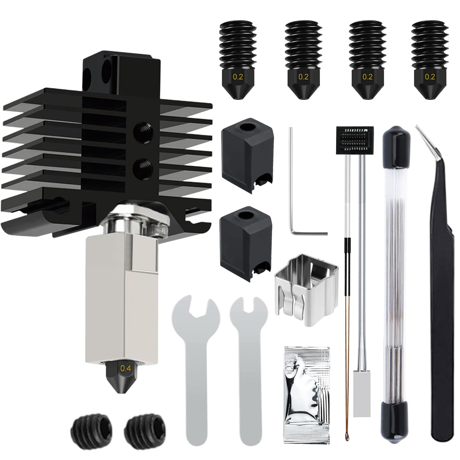 YOTINO 36 sztuk P1P, P1S Hotend, kompletny zestaw do drukarki 3D serii P1, P1S Hotend Kit z 4 dyszami ze stali hartowanej 0,2 mm, silikonową osłoną, termistorem, igłami do czyszczenia