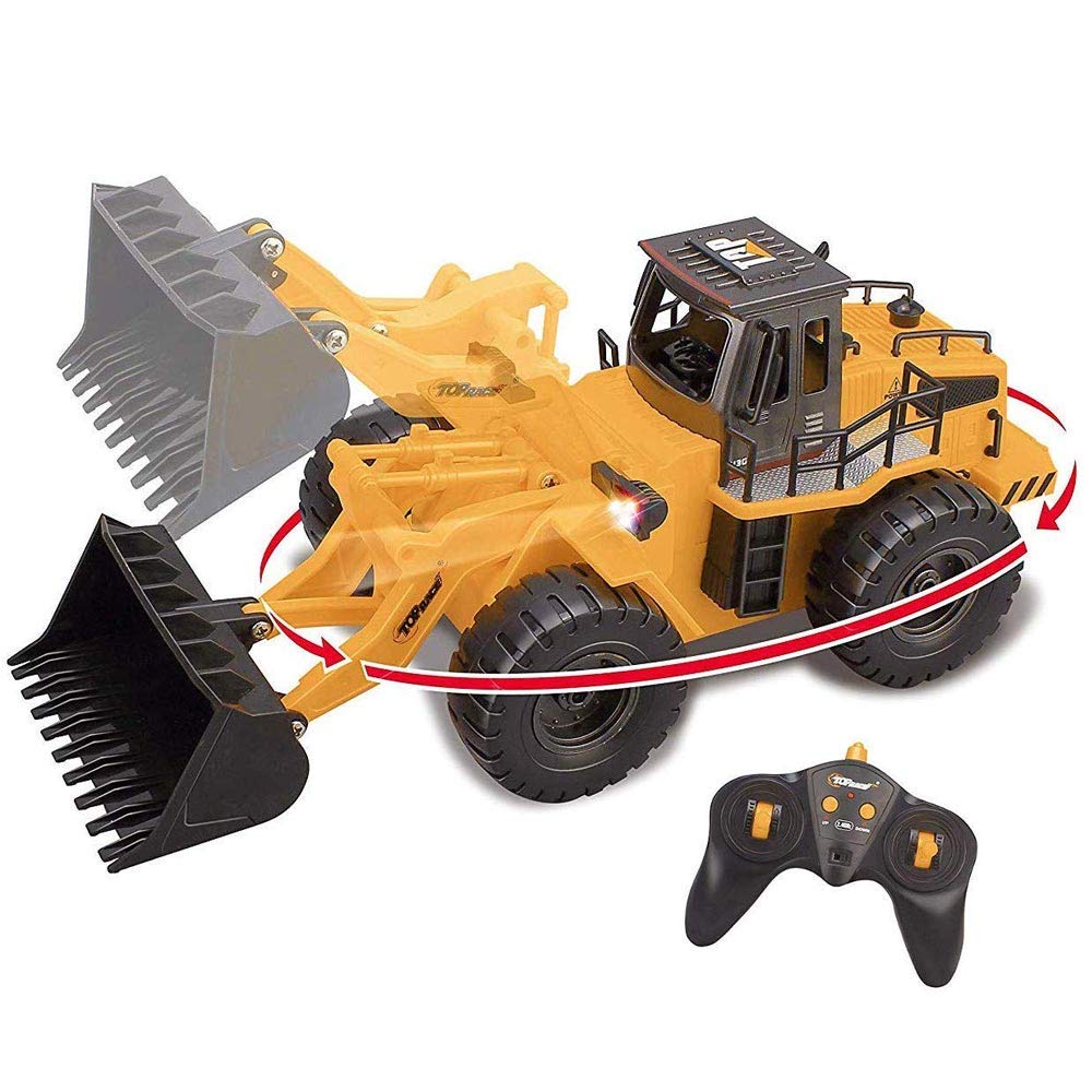 BAKAJI Bulldozer Ruspa Radiocomandata con Luci e Suoni Realistici, Giocattolo per Bambini in Scala 1:18 con Braccio Funzionante, Gioco di Simulazione Fedele Riproduzione, 44.6 x 22.4 x 18 cm