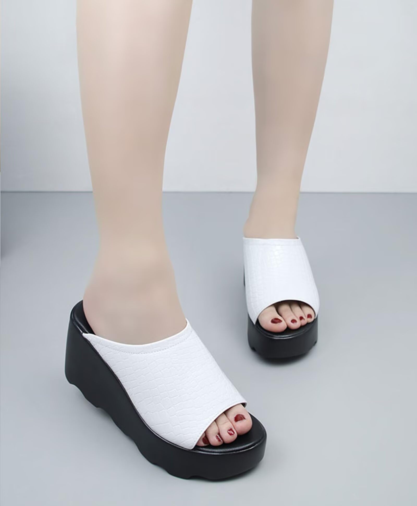 HNVAVQ Sandali con Zeppa e Plateau Donna Ciabatte Mules Tacco Largo 9cm Punta Aperta Scarpe Estive Slip On