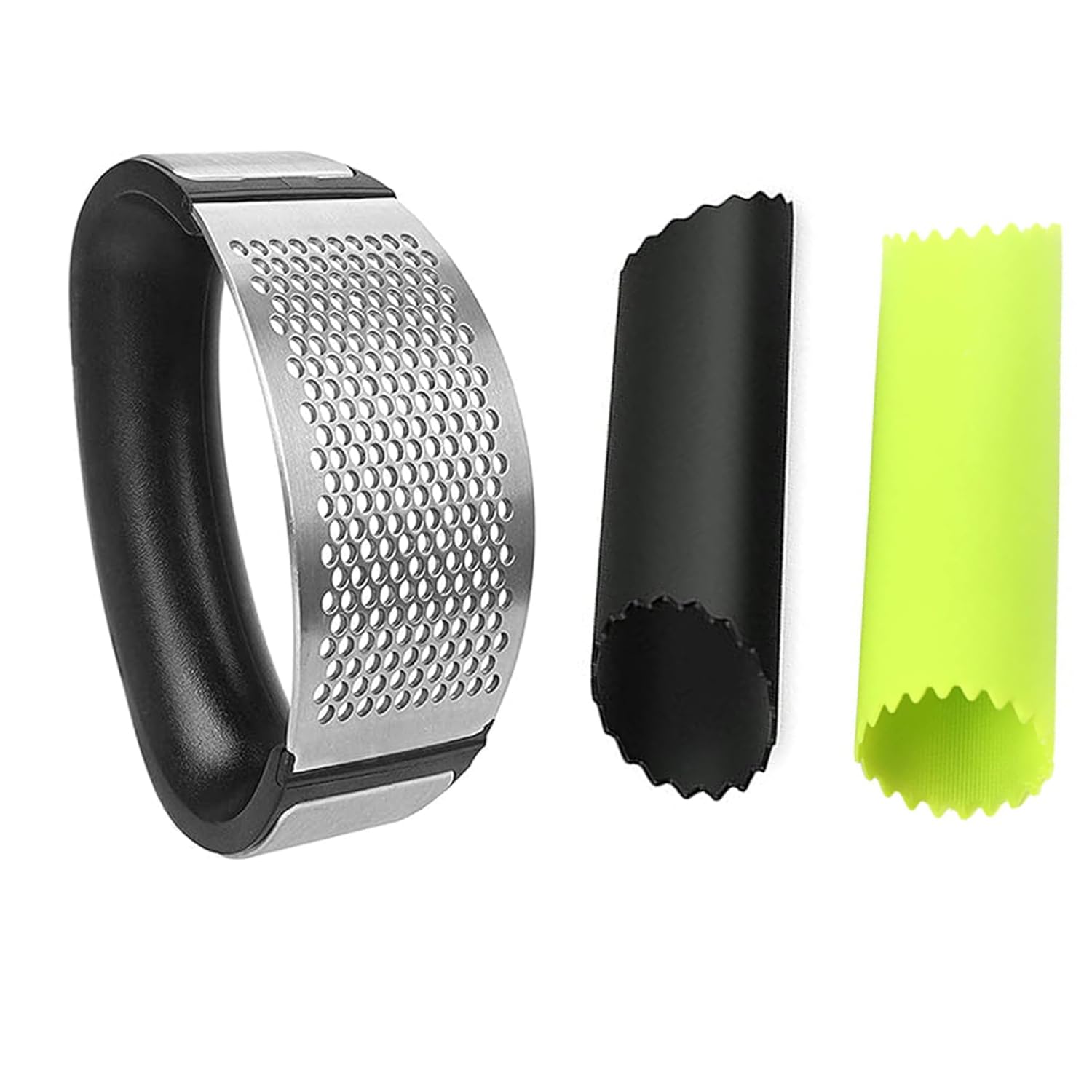 Enclave Garlic Press Rocker Stainless Steel Mincer Crusher with Silicone Garlic Peeler Roller Tube Set Odorfree Kitchen Tool Easy to Clean Dishwasher Safe (2)