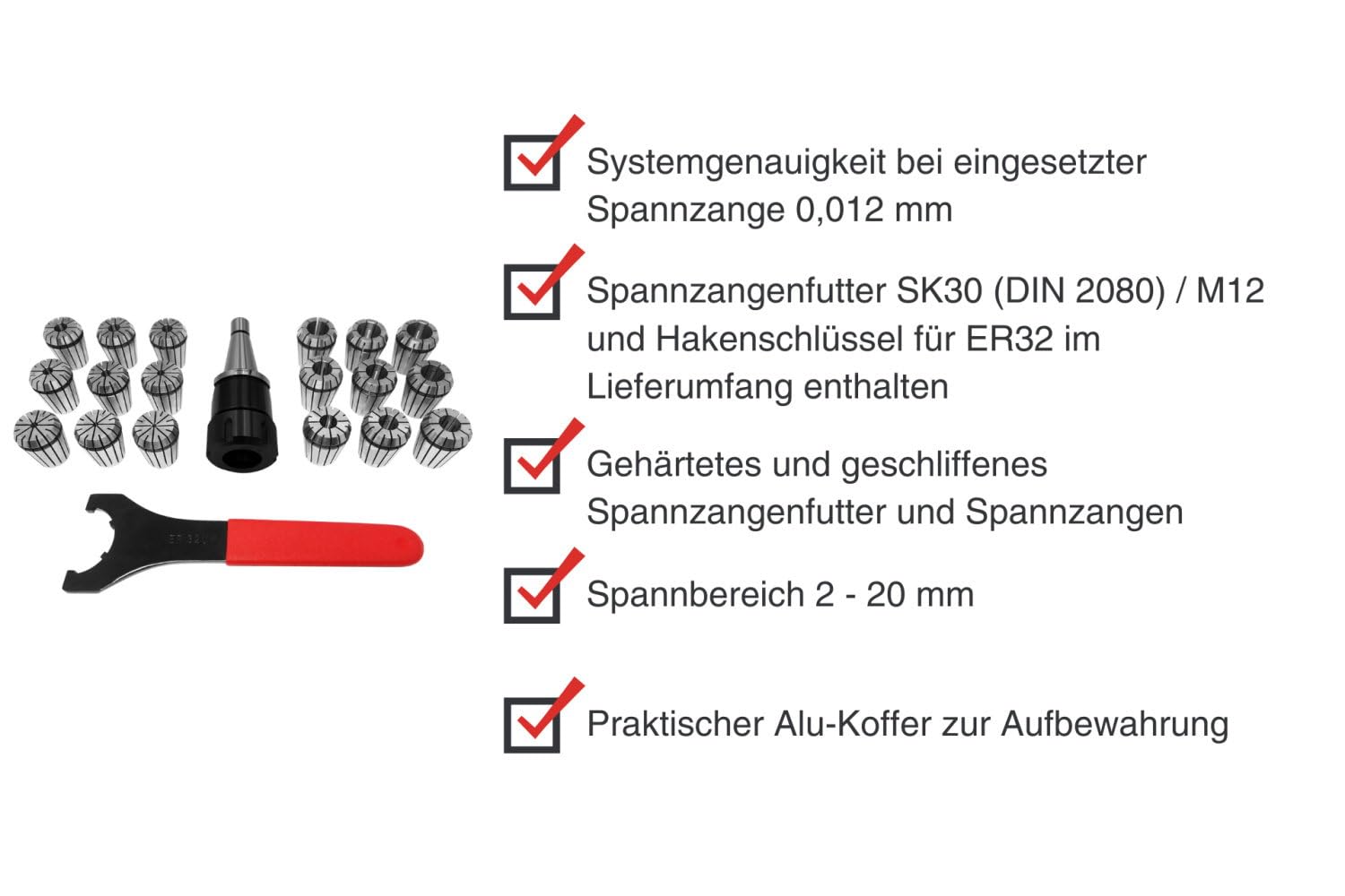 PAULIMOT ER32-Spannzangen-Set 2-20 mm SK30 (DIN 2080) / M12 im Alu-Koffer