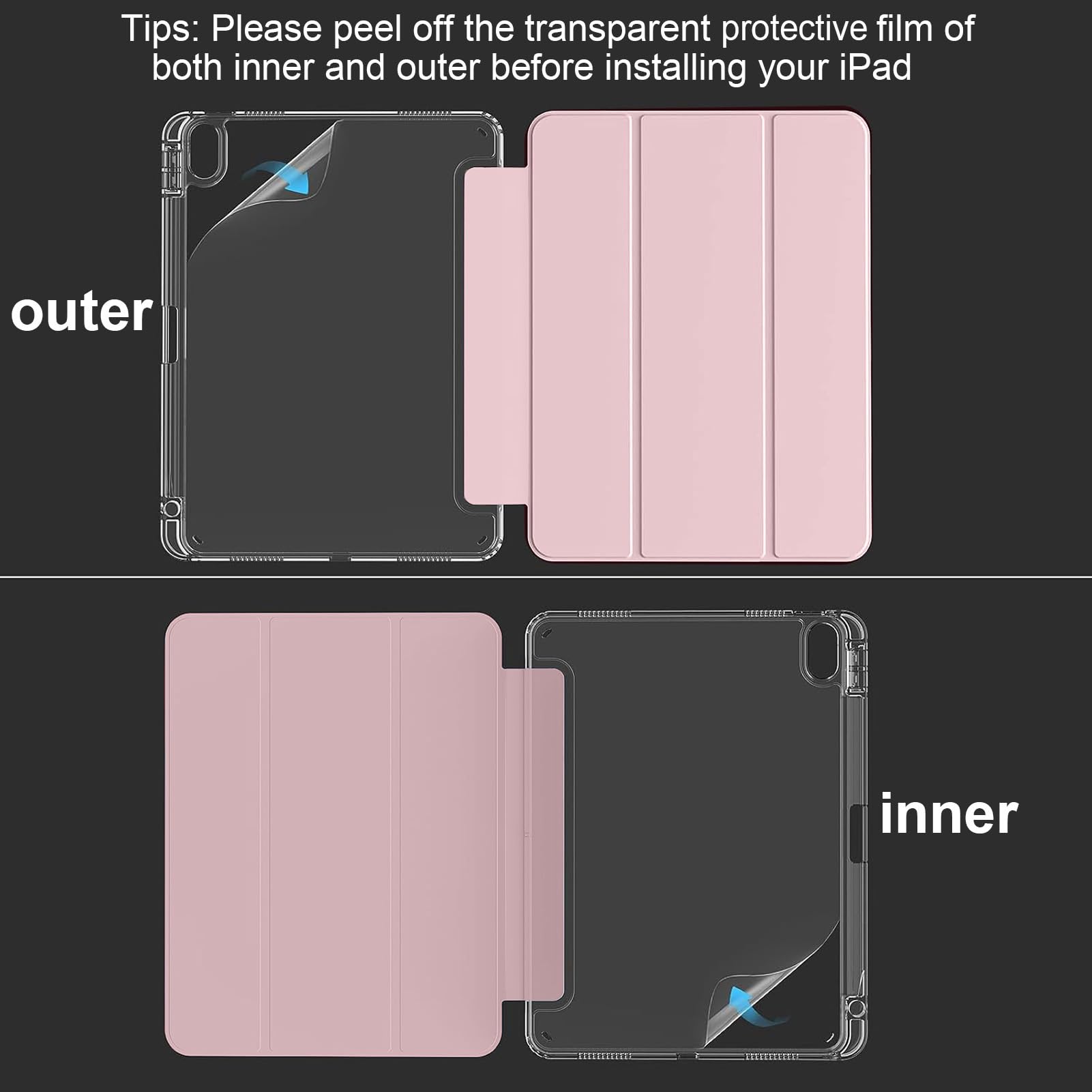 Etui dla iPad (A16) 11./10.Generacja (2025/2022) z Pencil Uchwyt, Wyczyść Przezroczysty Tył Obudowa Odporna na Wstrząsy Obudowa Tabletu Case, Różowy